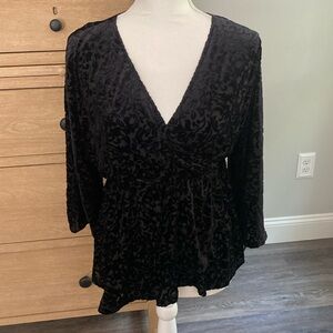 Anthropologie black velvet embossed top